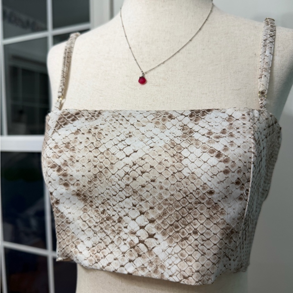 Snake Print Back Tie Crop Top
